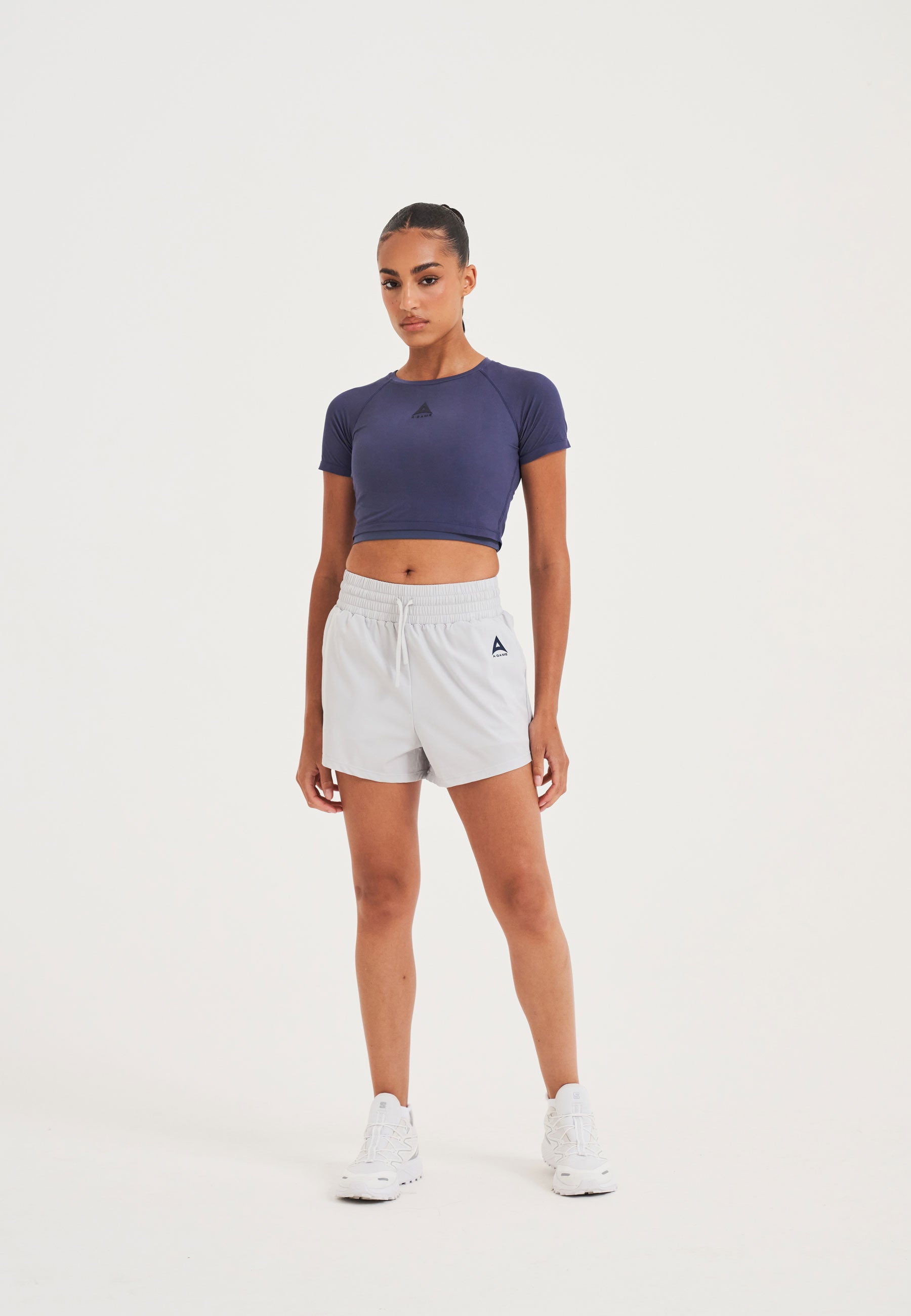 WOMENS A-GAME TRAINING RUNNER SHORTS - GREY