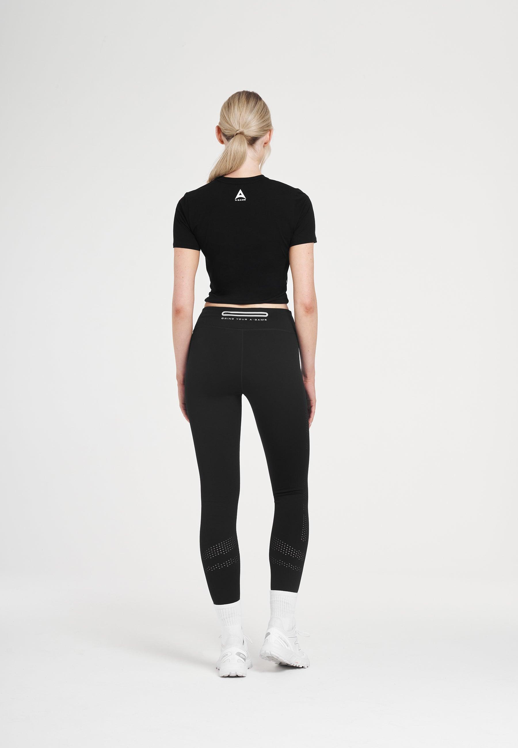 WOMENS A-GAME ROTATE LOGO FITTED T-SHIRT - BLACK