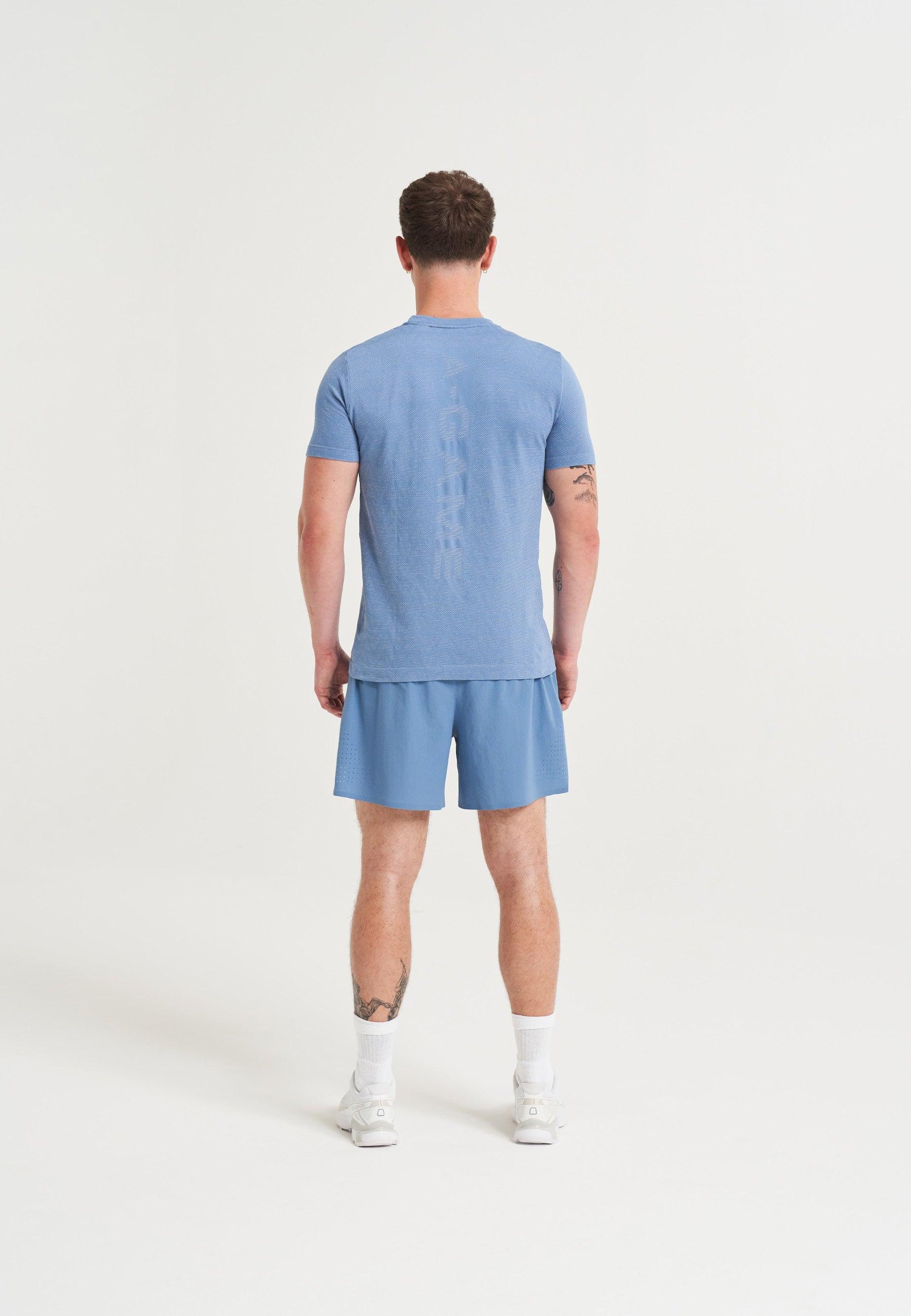 MENS A-GAME SEAMLESS TRAINING LOGO T-SHIRT - OCEAN BLUE