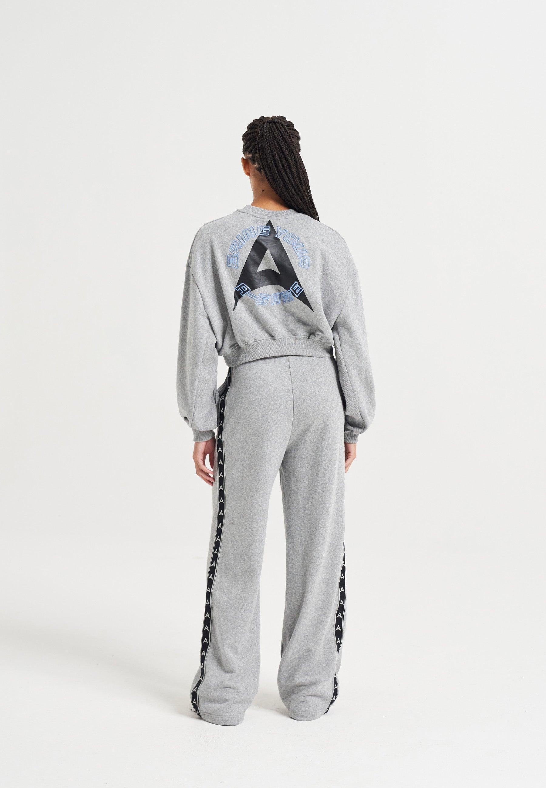 WOMENS A-GAME TAPED STRAIGHT LEG SWEAT PANTS - GREY MARL