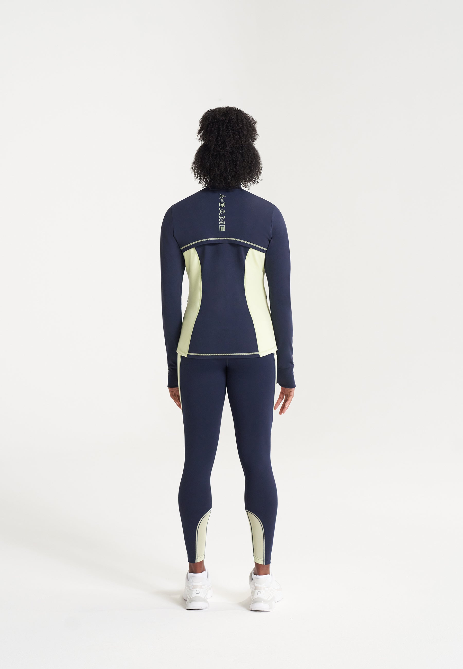 WOMENS A-GAME REFLECTIVE RUNNING LEGGINGS - NAVY/LIME